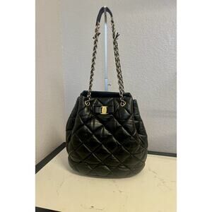 Salvatore Ferragamo Quilted Calfskin Vara Bow Chain Tote Bag, Black